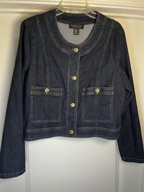 Rachel Zoe Navy Indigo Cropped Denim Jacket with Gold Buttons